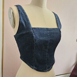 Denim crop zip up top